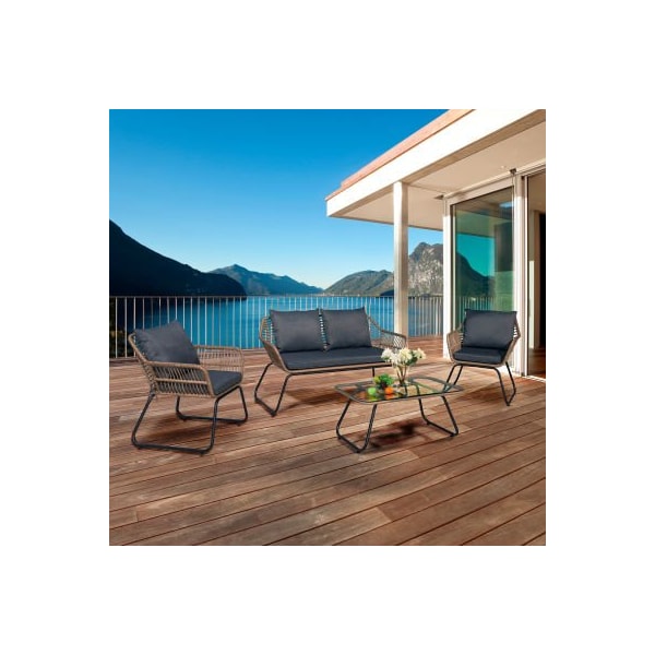Rta Products Llc DUKAP Lugano 4 Piece Rattan Outdoor Sofa Seating Set w/ Cushions O-DK-P080-AB - main